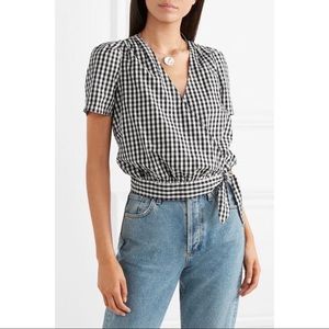 Madewell Black and White Gingham Wrap Blouse